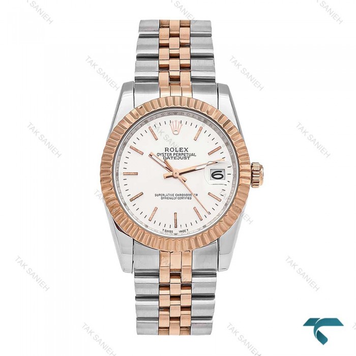 ساعت رولکس دیت جاست مردانه دورنگ رزگلد صفحه سیلور Rolex-6117-G