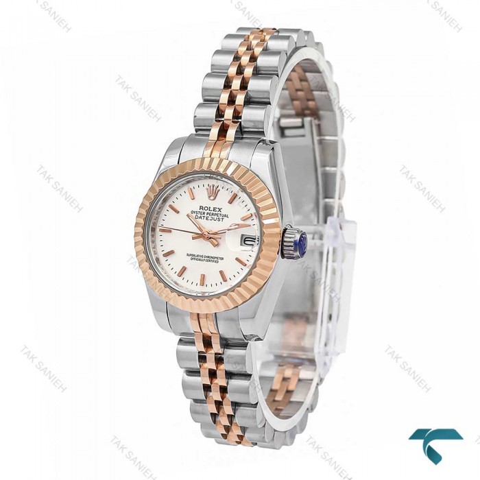 ساعت رولکس زنانه دورنگ رزگلد صفحه نقره ای اسمال Rolex-6118-L