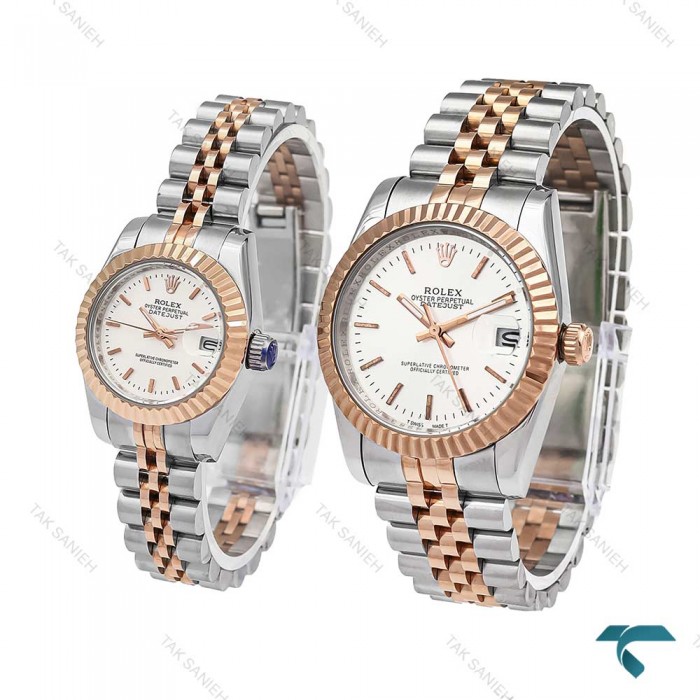 ساعت ست رولکس دورنگ رزگلد صفحه سیلور Rolex-6119-S