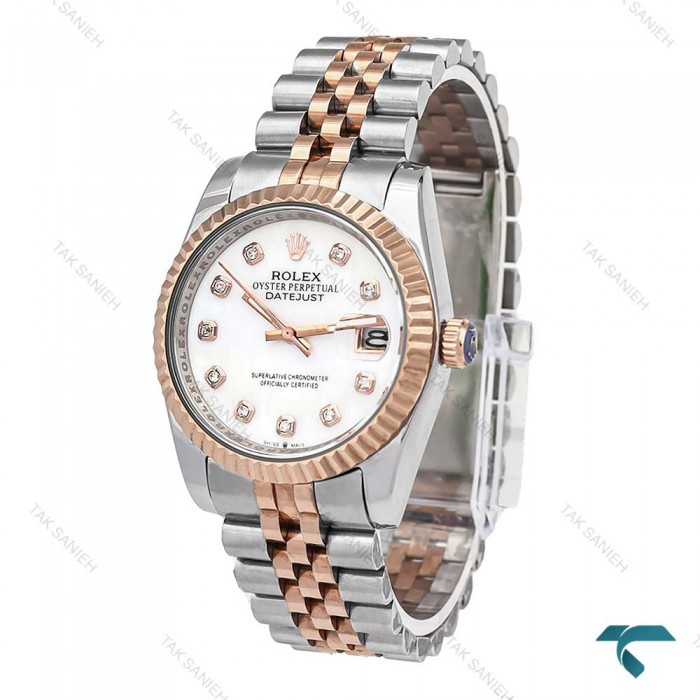 ساعت رولکس مردانه دورنگ رزگلد صفحه سفید ایندکس نگین Rolex-6120-G