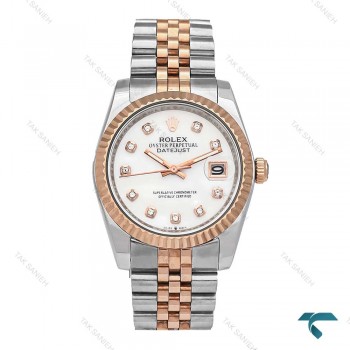 ساعت رولکس مردانه دورنگ رزگلد صفحه سفید ایندکس نگین Rolex-6120-G