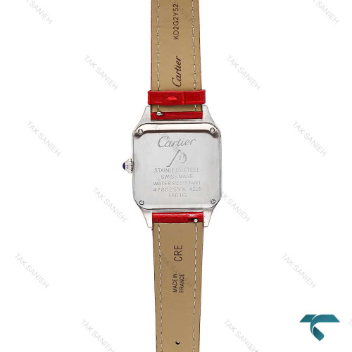 ساعت کارتیر سانتوس دومونت دورنگ رزگلد بندچرم قرمز مدیوم Cartier-6173-G