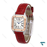 ساعت زنانه کارتیه دومونت دورنگ رزگلد بند چرم قرمز اسمال Cartier-6174-L