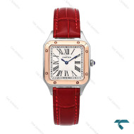 ساعت زنانه کارتیه دومونت دورنگ رزگلد بند چرم قرمز اسمال Cartier-6174-L
