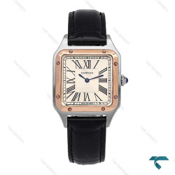 ساعت کارتیر دومونت زنانه دورنگ رزگلد بندچرم مشکی مدیوم Cartier-6175-G