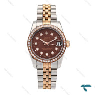 ساعت رولکس زنانه دورنگ رزگلد صفحه قهوه ای دورنگین Rolex-6301-L