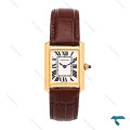 ساعت کارتیه Tank زنانه طلایی بند چرم قهوه ای اسمال Cartier-6363-L