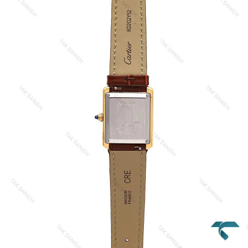 ساعت کارتیه Tank زنانه طلایی بند چرم قهوه ای اسمال Cartier-6363-L