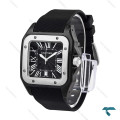 ساعت کارتیر سانتوس 100 مردانه مشکی نقره ای بند رابر Cartier-6366-G