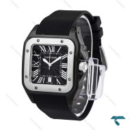 ساعت کارتیر سانتوس 100 مردانه مشکی نقره ای بند رابر Cartier-6366-G