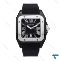ساعت کارتیر سانتوس 100 مردانه مشکی نقره ای بند رابر Cartier-6366-G