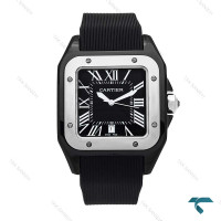 ساعت کارتیر سانتوس 100 مردانه مشکی نقره ای بند رابر Cartier-6366-G