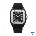 کارتیه سانتوس 100 زنانه مشکی نقره ای بند رابر Cartier-6367-L