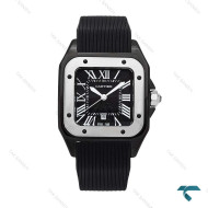 ساعت کارتیه سانتوس 100 زنانه مشکی نقره ای بند رابر Cartier-6367-L