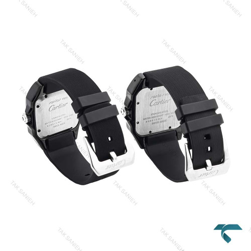 ست ساعت کارتیه سانتوس 100 مشکی سیلور بند رابر Cartier-6368-S