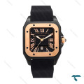 ساعت کارتیر سانتوس 100 زنانه مشکی رزگلد بند رابر Cartier-6369-L