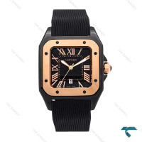 ساعت کارتیر سانتوس 100 زنانه مشکی رزگلد بند رابر Cartier-6369-L