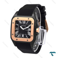 ساعت کارتیر سانتوس 100 مردانه مشکی رزگلد بند رابر Cartier-6370-G