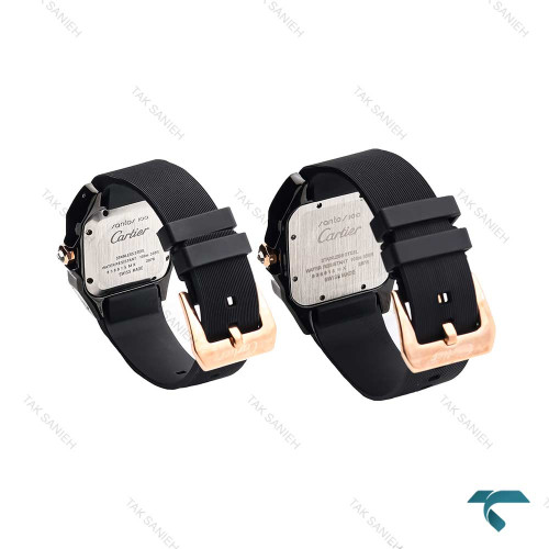 ساعت ست کارتیر سانتوس 100مشکی رزگلد بند رابر Cartier-6371-S