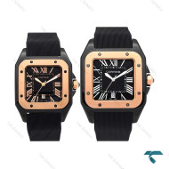 ساعت ست کارتیر سانتوس 100مشکی رزگلد بند رابر Cartier-6371-S