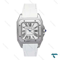 ساعت کارتیه سانتوس 100 زنانه سیلور بند سفید Cartier-6550-G