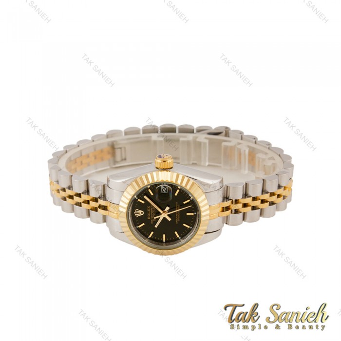 ساعت رولکس زنانه دورنگ طلایی صفحه مشکی خطی Rolex-5646-L