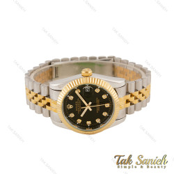 ساعت رولکس دیت جاست مردانه دورنگ طلایی صفحه مشکی Rolex-3634-G