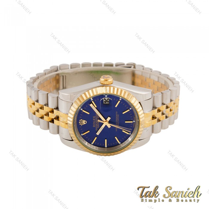 ساعت رولکس مردانه دورنگ طلایی صفحه سرمه ای ایندکس خطی Rolex-5652-G