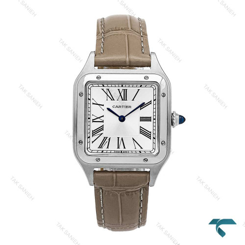ساعت کارتیه سانتوس دومونت بند چرم طوسی مدیوم Cartier-6702-G