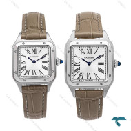 ساعت ست کارتیه سانتوس دومونت بند چرم طوسی Cartier-6704-S