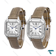 ساعت ست کارتیه سانتوس دومونت بند چرم طوسی Cartier-6704-S