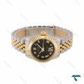 ساعت زنانه رولکس دورنگ صفحه مشکی ایندکس یونانی Rolex-6849-L