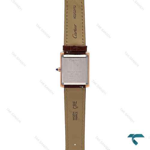ساعت کارتیر تانک زنانه رزگلد بند چرم قهوه ای متوسط Cartier-6859-L