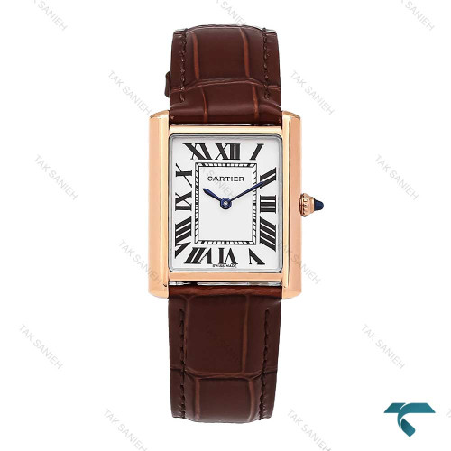 ساعت کارتیر تانک زنانه رزگلد بند چرم قهوه ای متوسط Cartier-6859-L