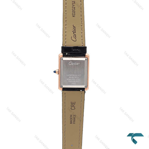 ساعت کارتیه تانک زنانه رزگلد بند چرم مشکی اسمال Cartier-6860-L