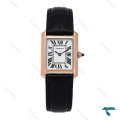 ساعت کارتیه تانک زنانه رزگلد بند چرم مشکی اسمال Cartier-6860-L