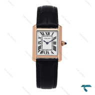 ساعت کارتیه تانک زنانه رزگلد بند چرم مشکی اسمال Cartier-6860-L
