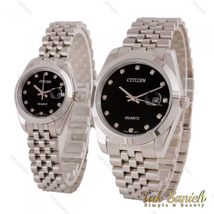 ساعت ست سیتیزن سیلور مشکی ایندکس نگین Citizen-5657-S