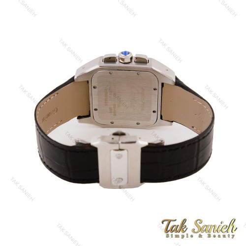 ساعت کارتیه سانتوس 100 مردانه سه موتوره بند چرم مشکی Cartier-5681-G
