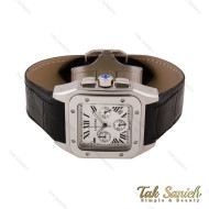 ساعت کارتیه سانتوس 100 مردانه سه موتوره بند چرم مشکی Cartier-5681-G