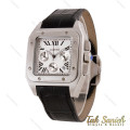 ساعت کارتیه سانتوس 100 مردانه سه موتوره بند چرم مشکی Cartier-5681-G
