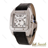 ساعت کارتیه سانتوس 100 مردانه سه موتوره بند چرم مشکی Cartier-5681-G