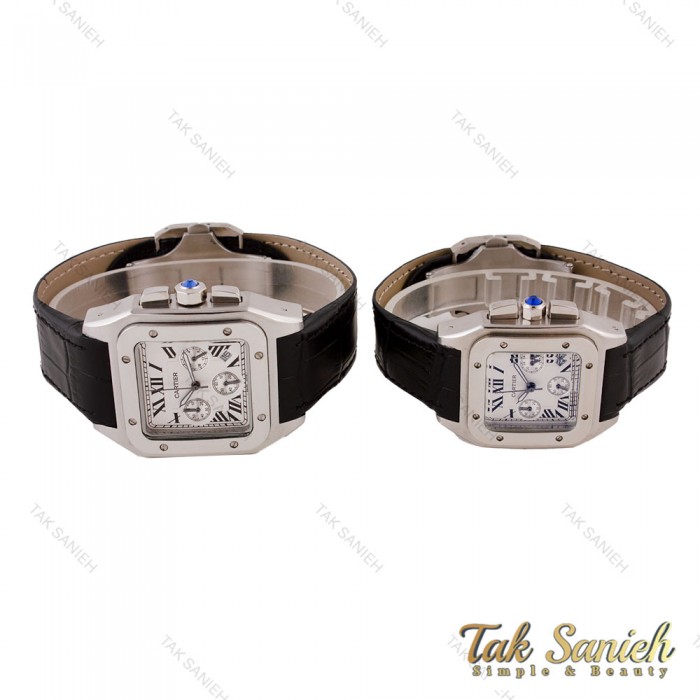 ساعت ست کارتیه سانتوس 100 سه موتوره بند چرم Cartier-5682-S