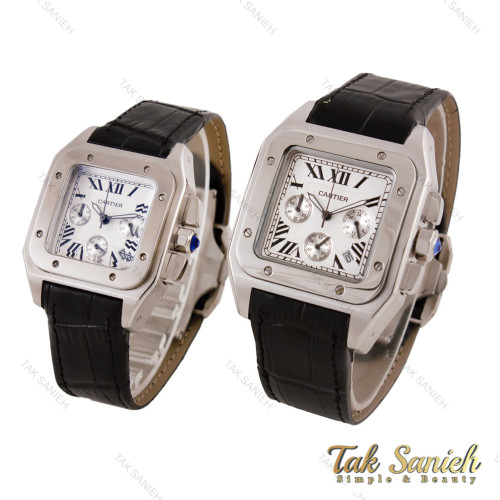 ساعت ست کارتیه سانتوس 100 سه موتوره بند چرم Cartier-5682-S