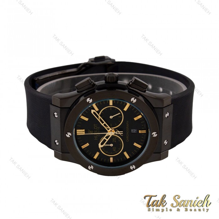 ساعت مردانه هابلوت سه موتوره مشکی ایندکس طلایی Hublot-5685-G