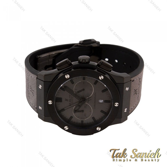 ساعت هابلوت مردانه فول مشکی بند جیر طوسی Hublot-5688-G