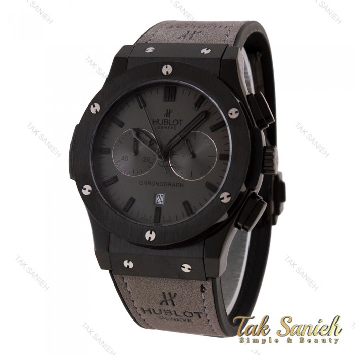 ساعت هابلوت مردانه فول مشکی بند جیر طوسی Hublot-5688-G