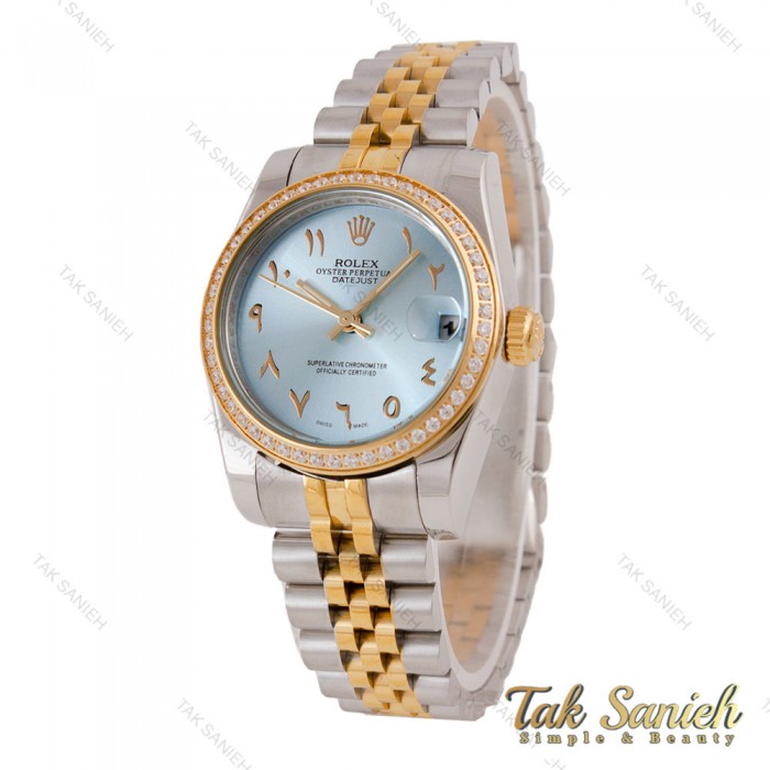 ساعت زنانه رولکس دورنگ طلایی دورنگین ایندکس عربی Rolex-5697-L