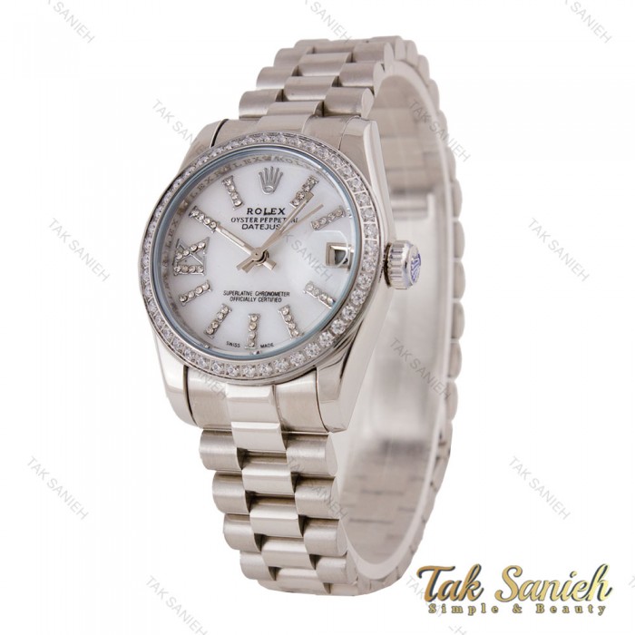 ساعت زنانه رولکس سیلور صفحه سفید نگین دار Rolex-5699-L