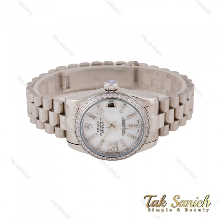 ساعت زنانه رولکس سیلور صفحه سفید نگین دار Rolex-5699-L